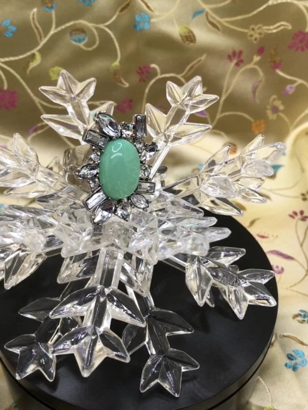 Arnold Scaasi Starburst Cocktail Ring Green Cabochon size 8.5 Vintage, oversize - Picture 2 of 13